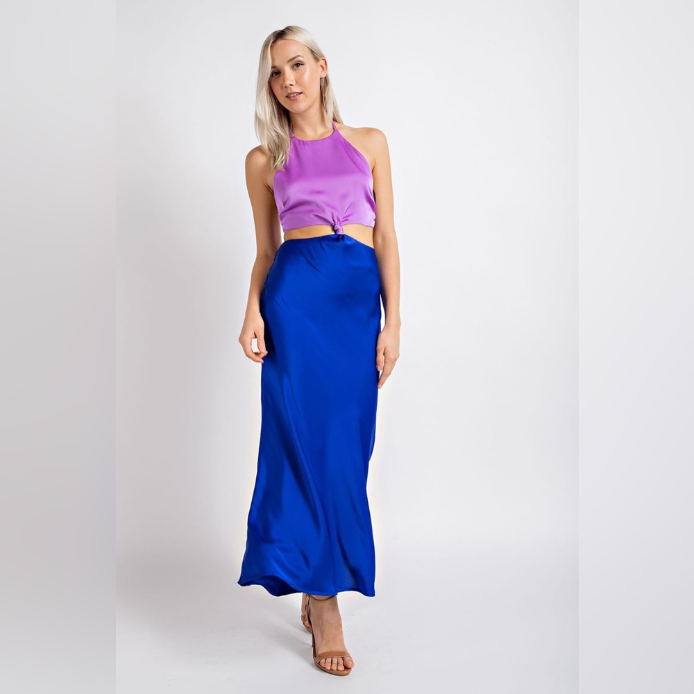 Edit by nine TD2287 color block cutout mock neck maxi dress